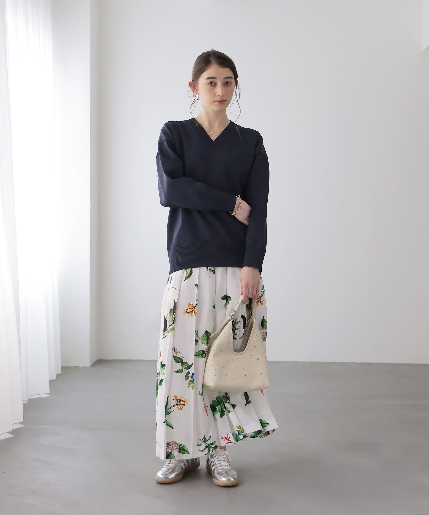 ボタニカルプリントプリーツスカート