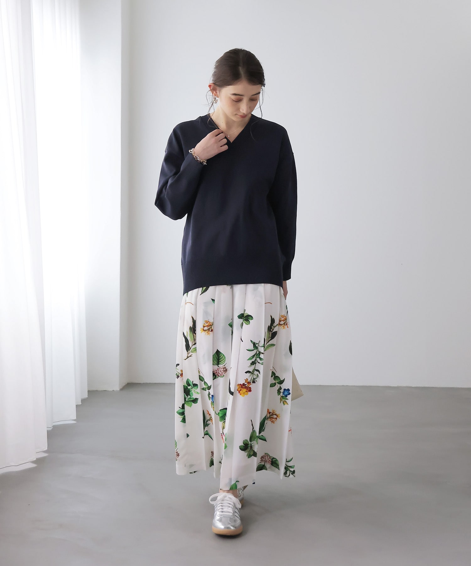 ボタニカルプリントプリーツスカート