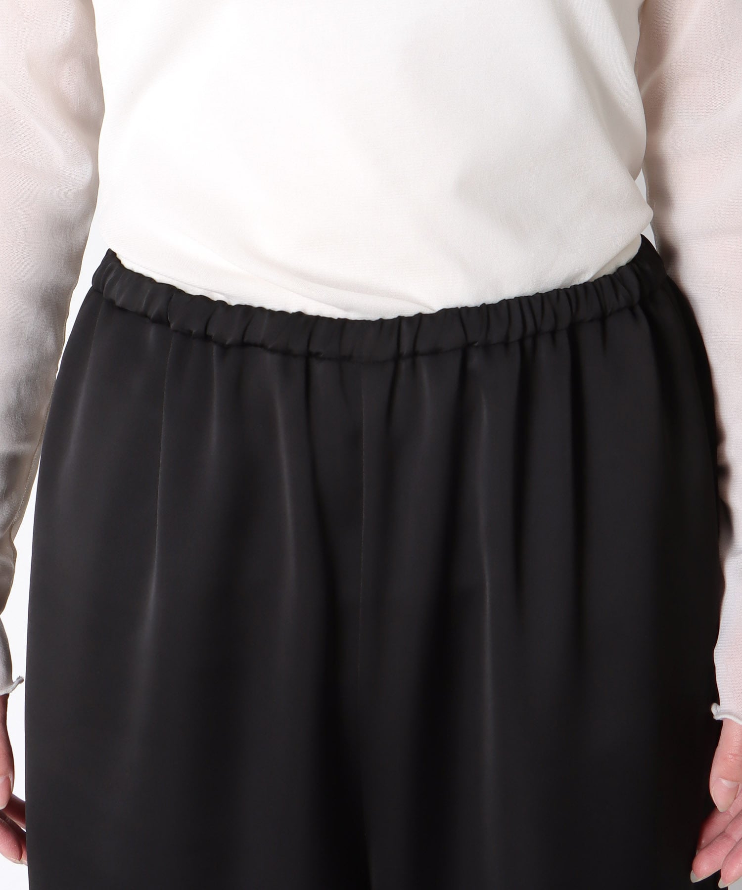 サテン×レース ワイドパンツ