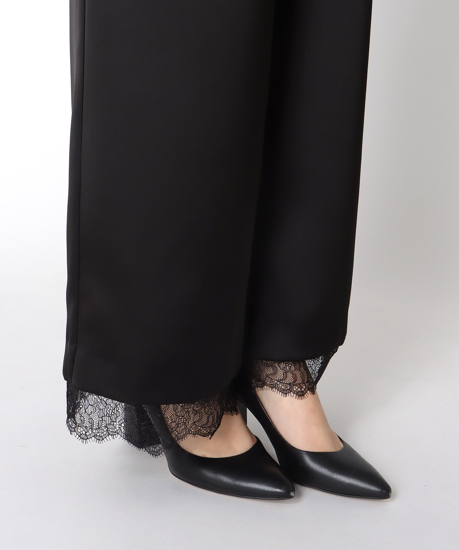 サテン×レース ワイドパンツ