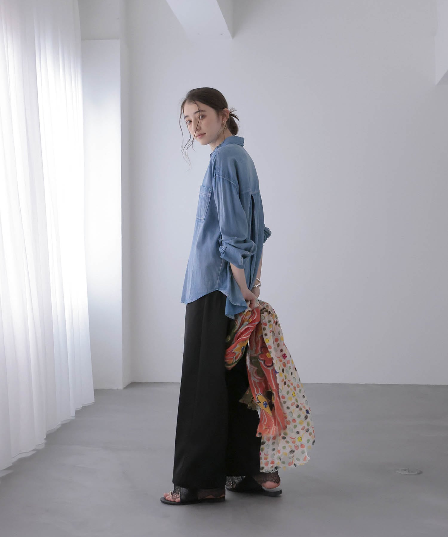 サテン×レース ワイドパンツ