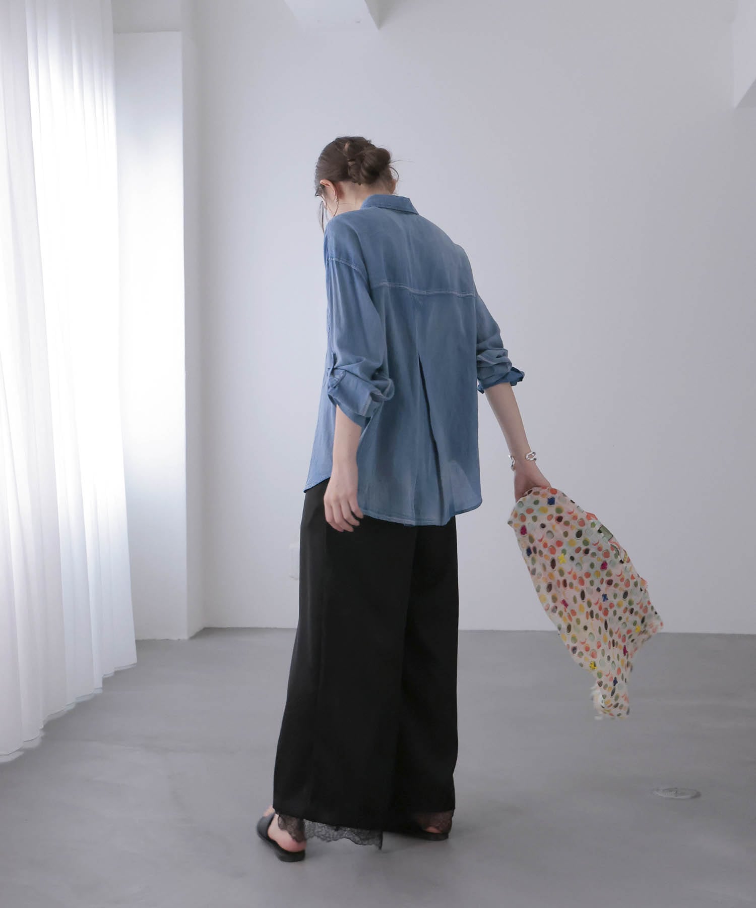 サテン×レース ワイドパンツ