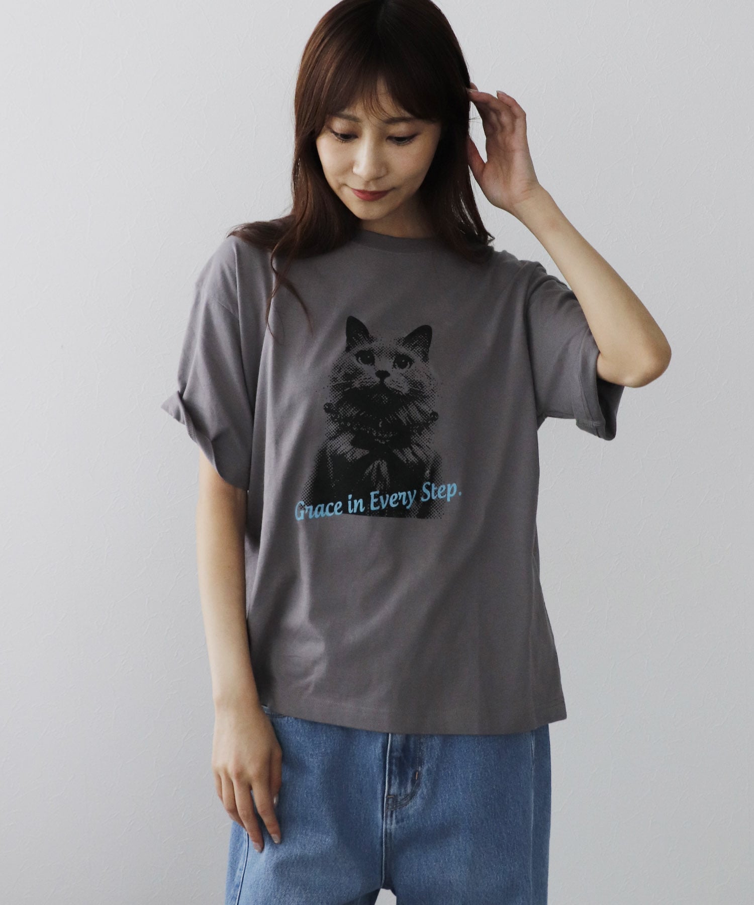 猫フォトプリントＴシャツ