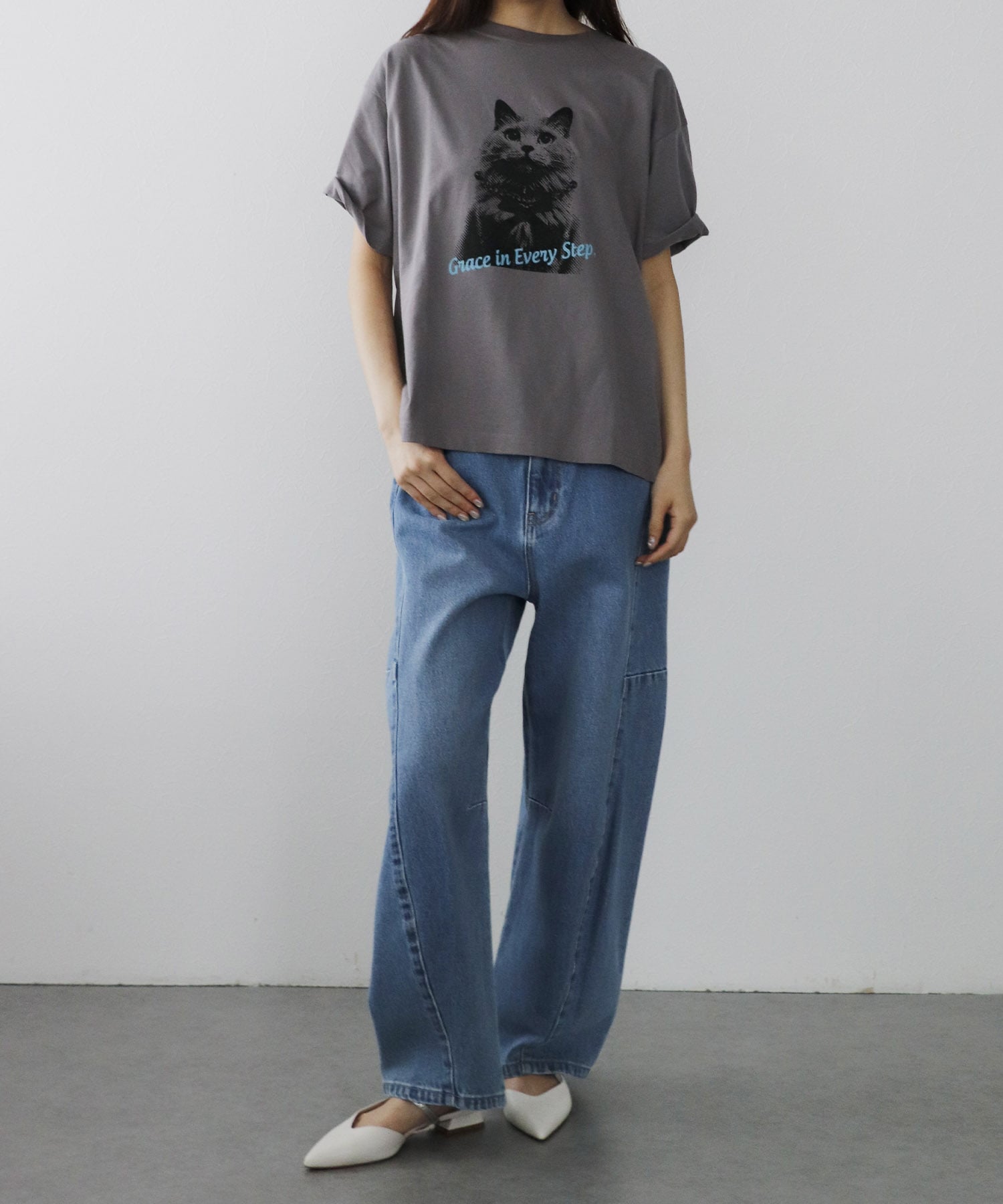 猫フォトプリントＴシャツ