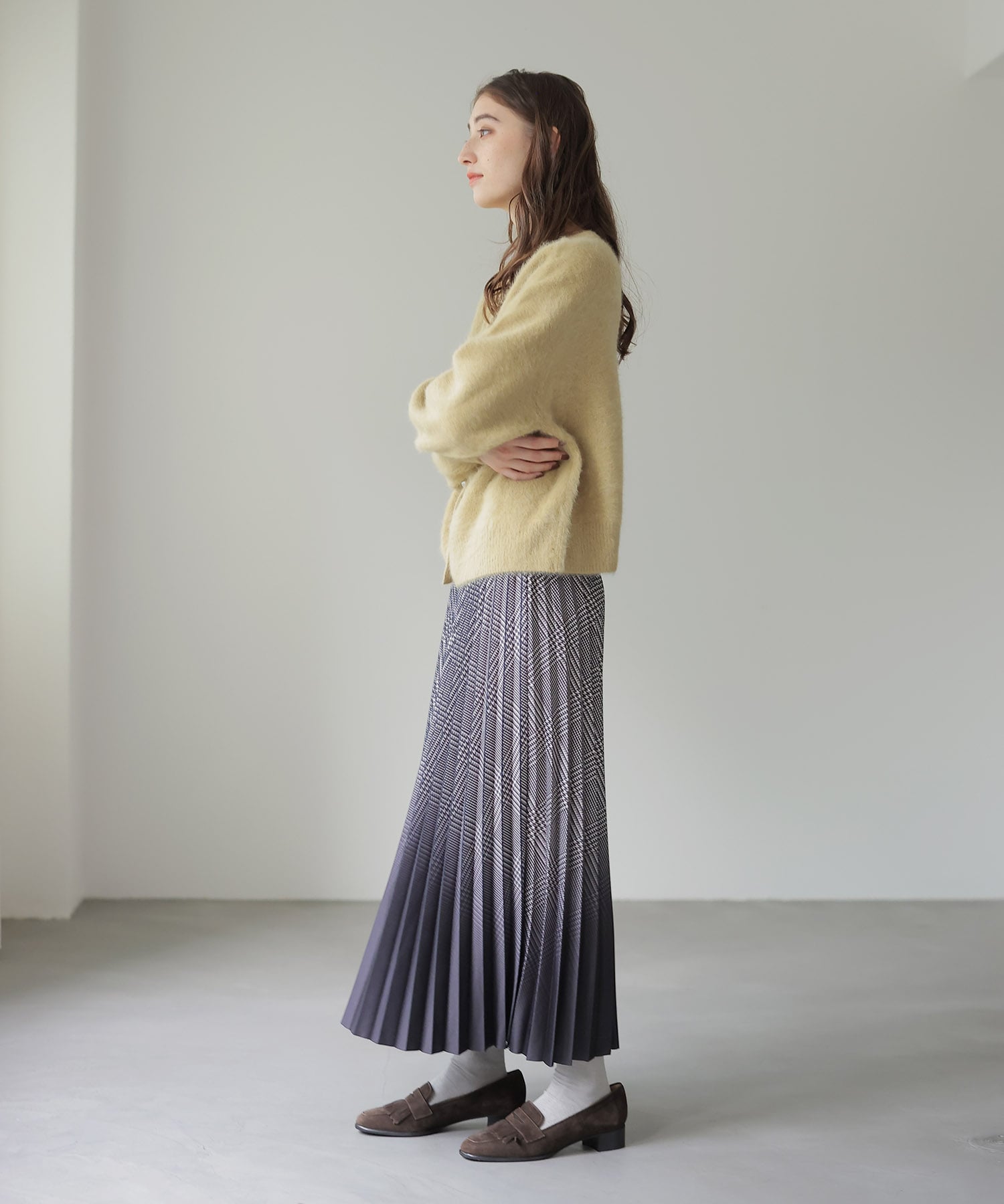 フォックスカシミヤ前後2wayパール釦カーディガン