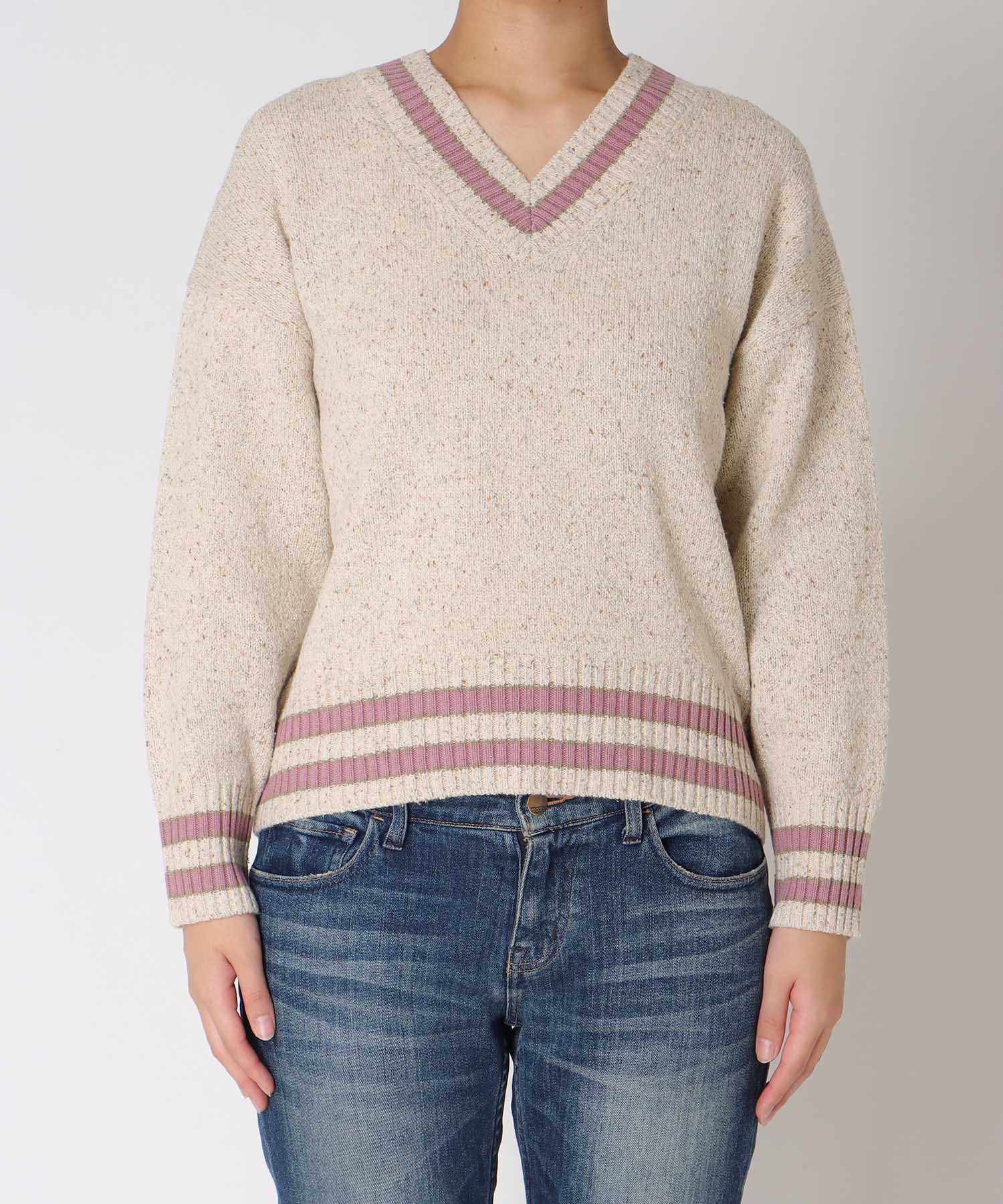 キラキラツイードVネックニット