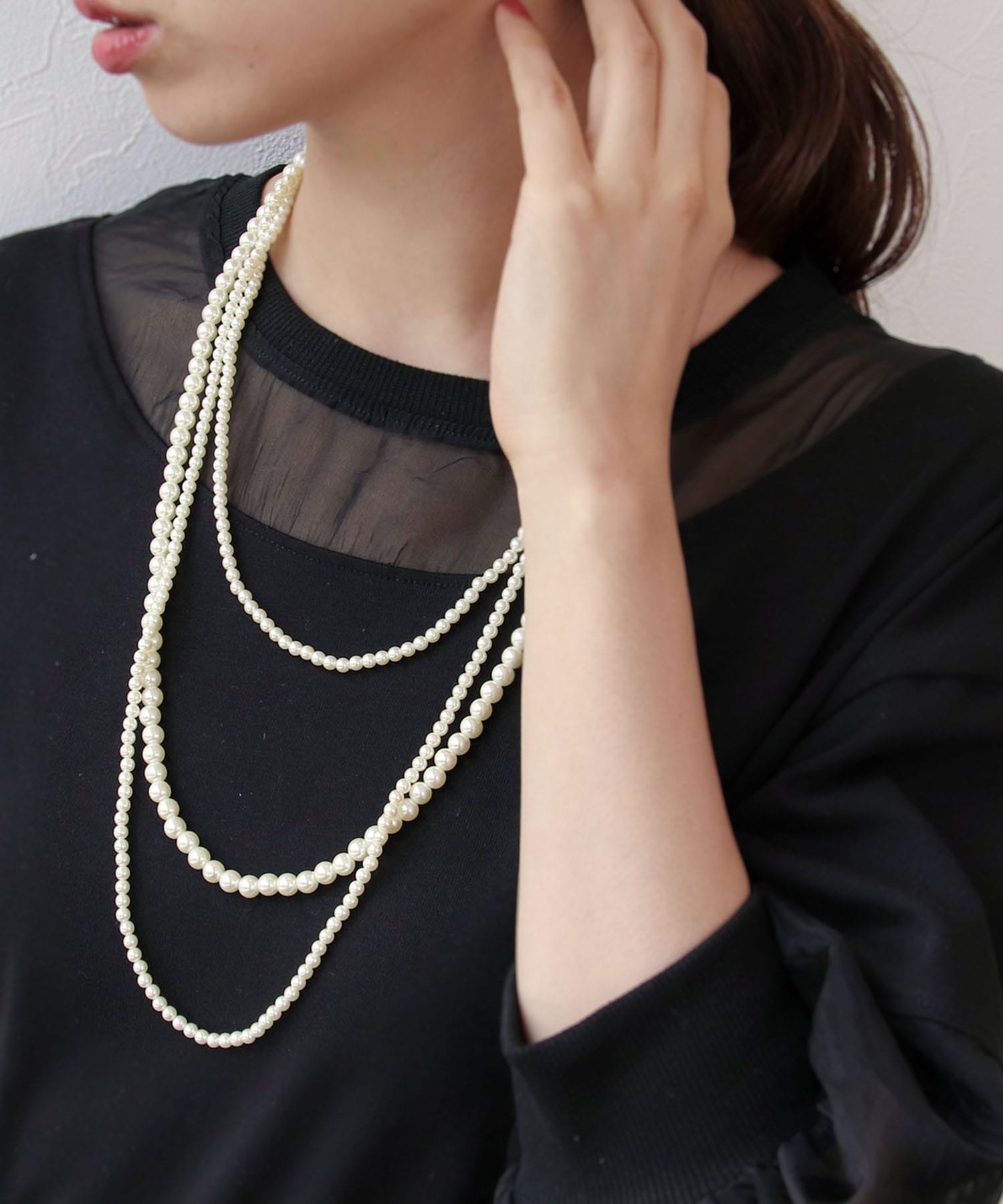 3Way3連パールネックレス