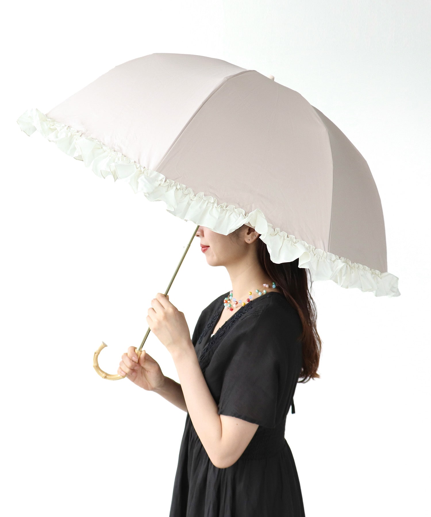 [CP日除け10%]【WEB限定発売】【pink trick】フリル完全遮光2段折傘（晴雨兼用）