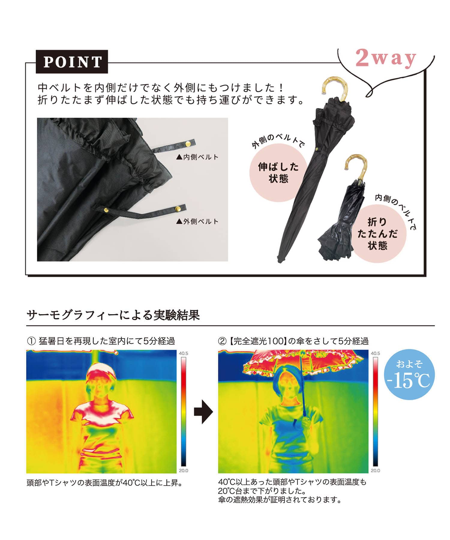 【WEB限定】【pink trick】フリル完全遮光2段折傘(晴雨兼用)
