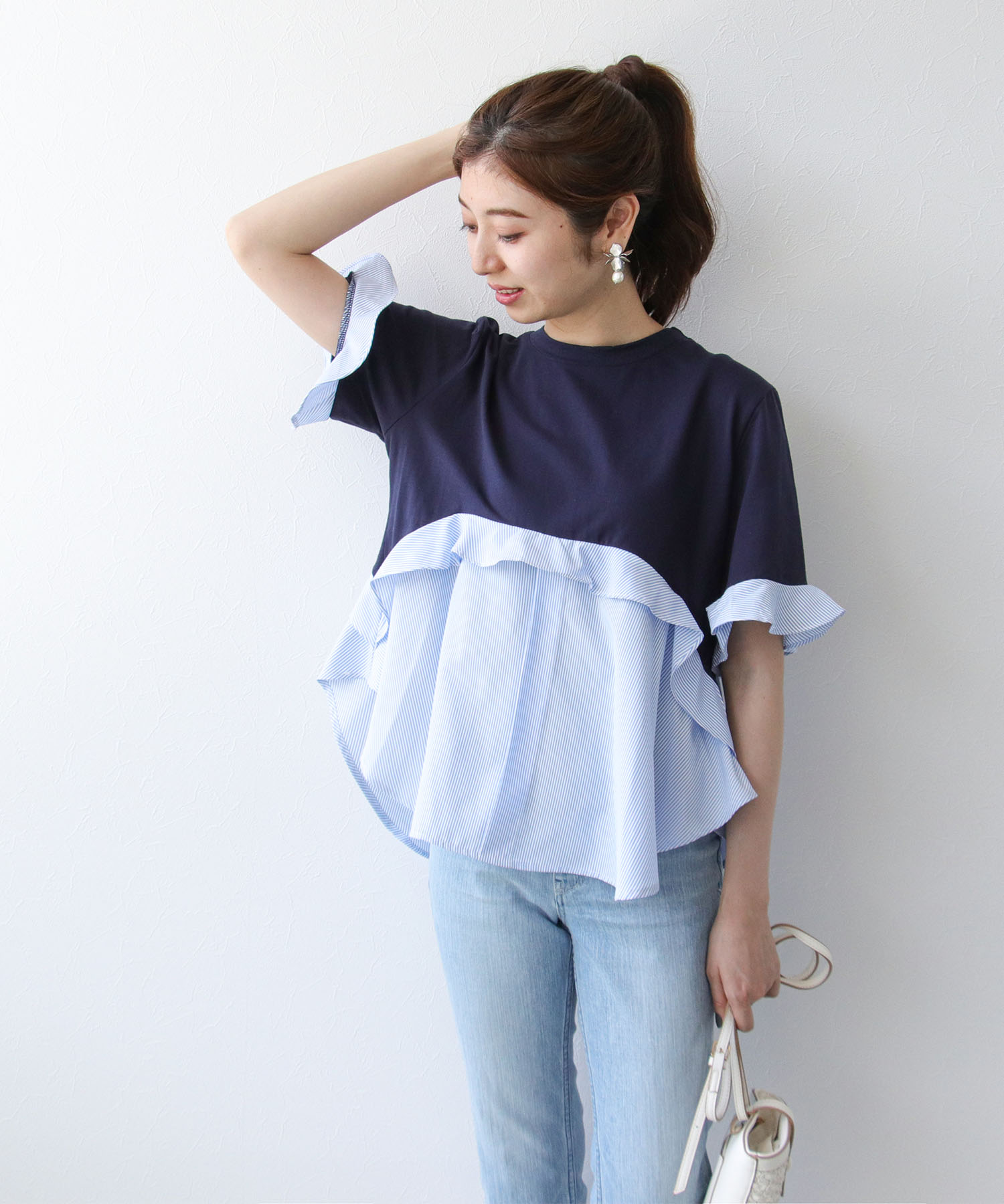 オンライン先行発売】配色フリルブラウスドッキングTシャツ | AND ON 