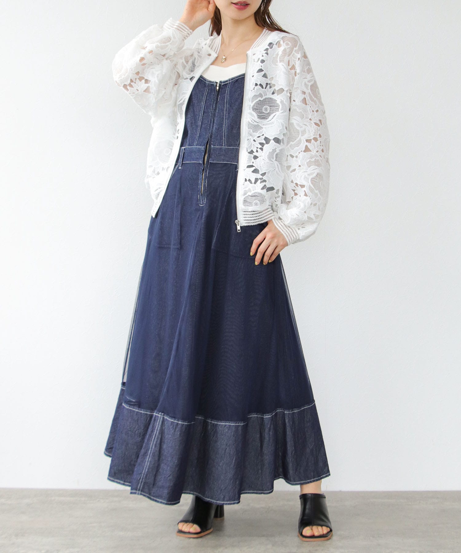 リブストライプレースブルゾン | AND ON JIONE STORE