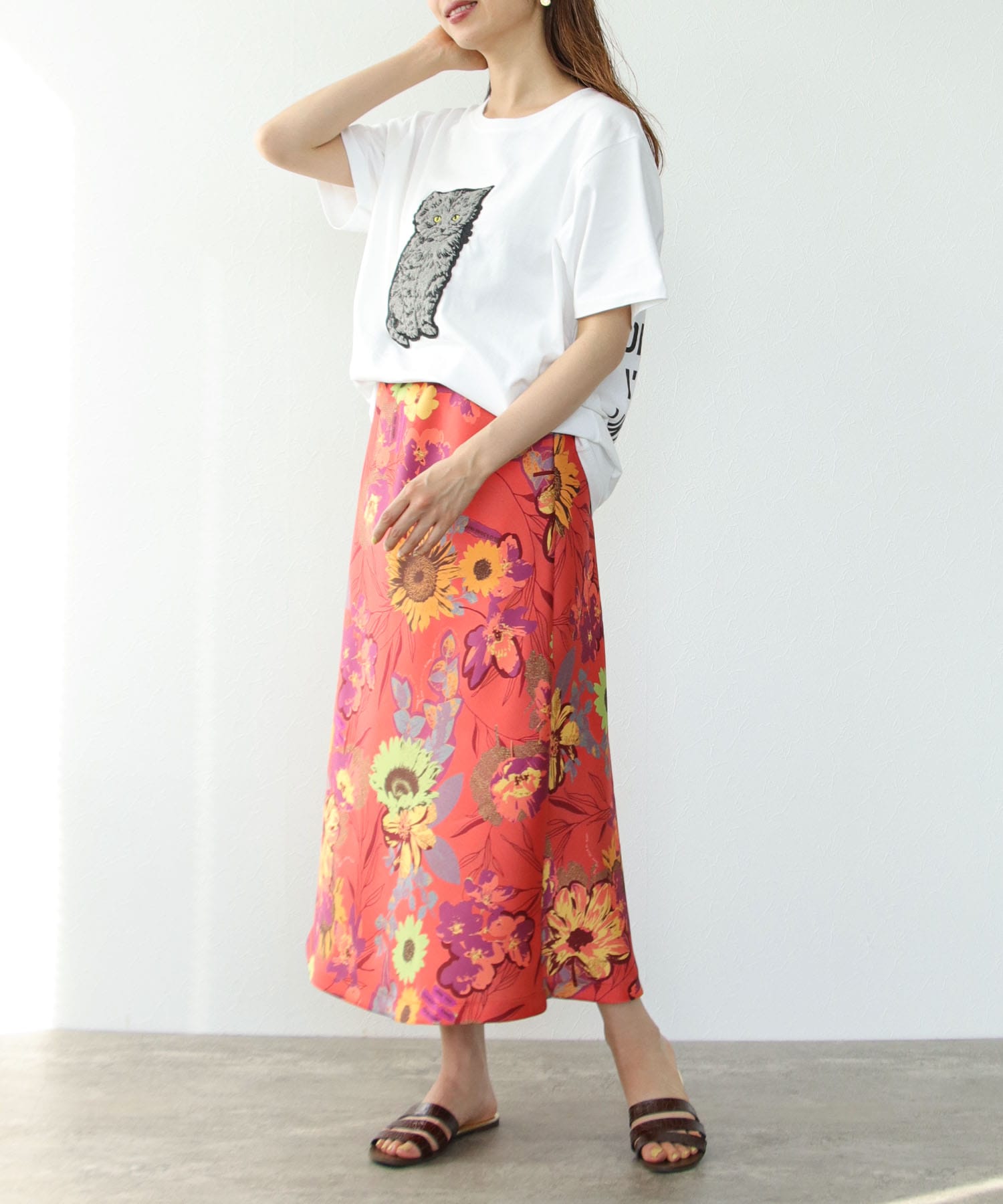 フラワープリントセミフレアスカート