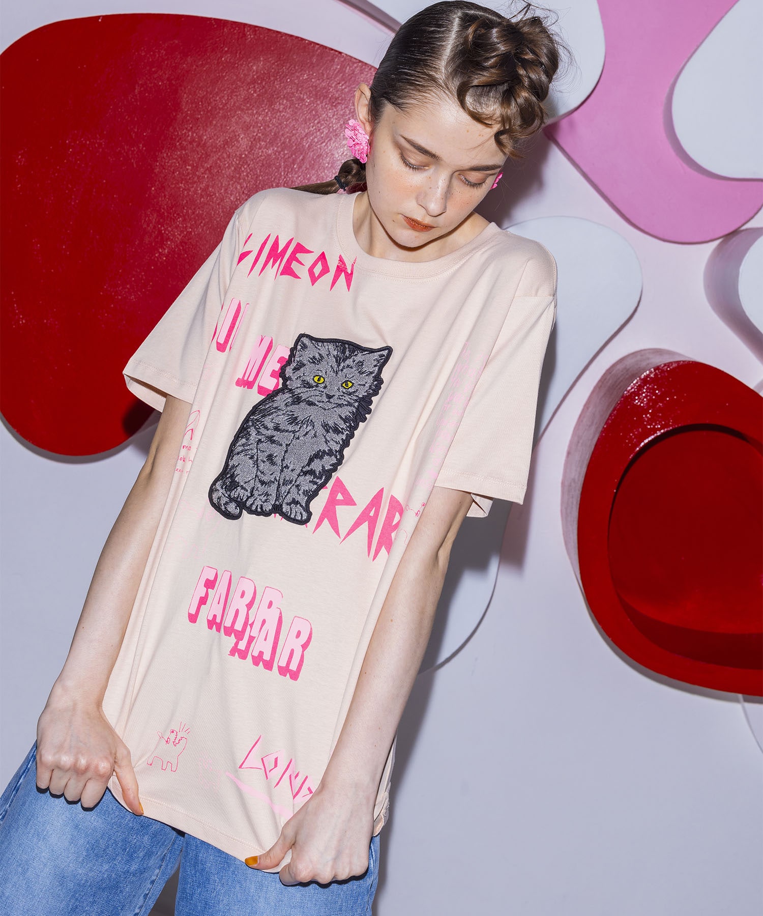 【WEB先行予約】SIMEON FARRAR / SCRIBBLE PATCH CAT T-shirt