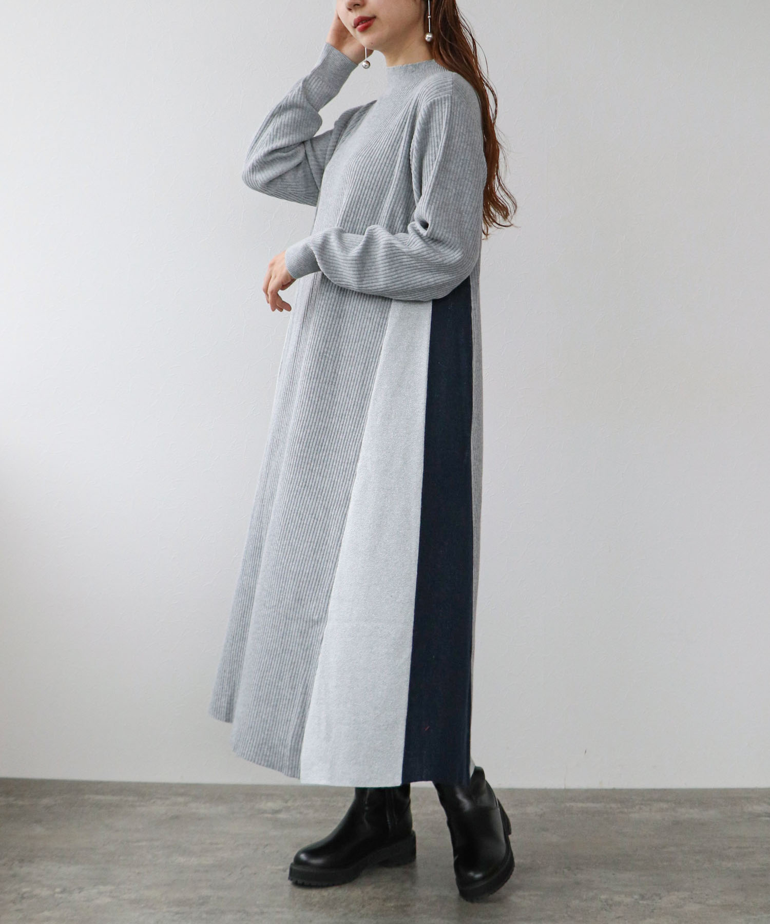 リブ切替配色ニットワンピース | AND ON JIONE STORE