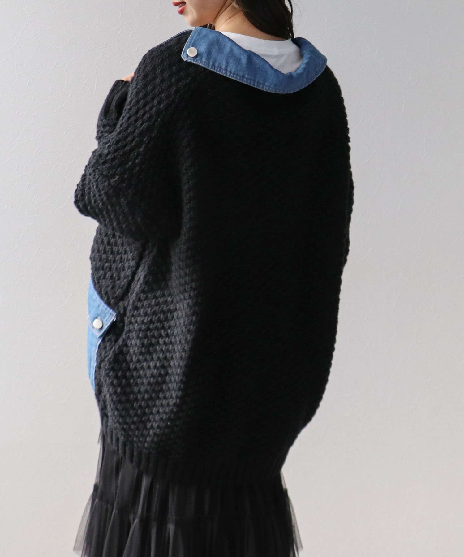 デニムレイヤード風ニットカーディガン | AND ON JIONE STORE