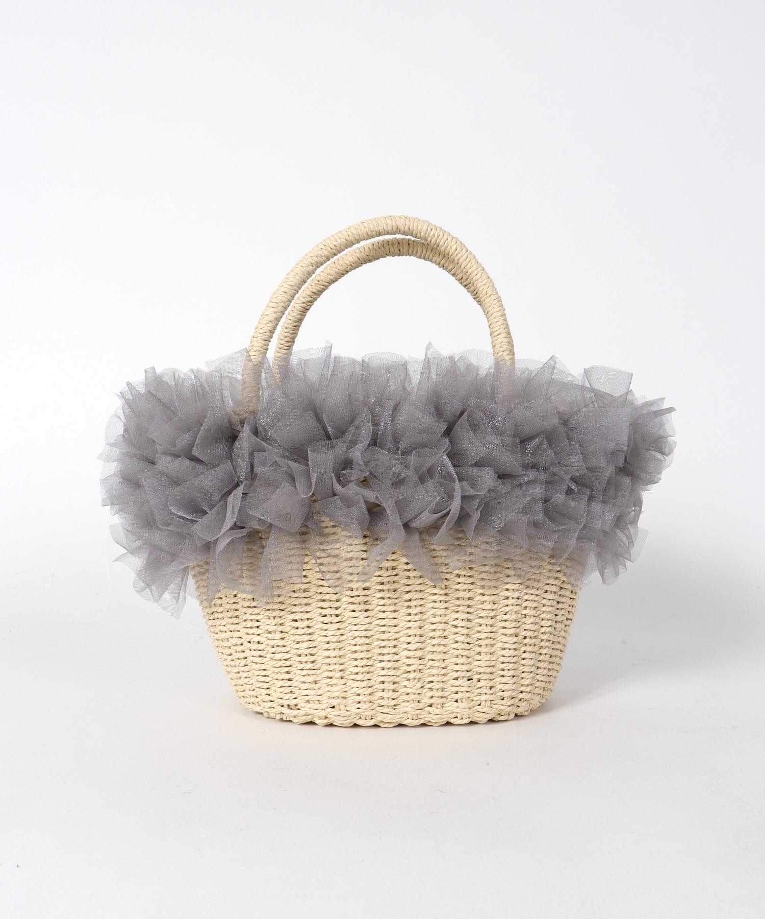 【WEB先行販売】チュールフリル飾りペーパーカゴバッグ