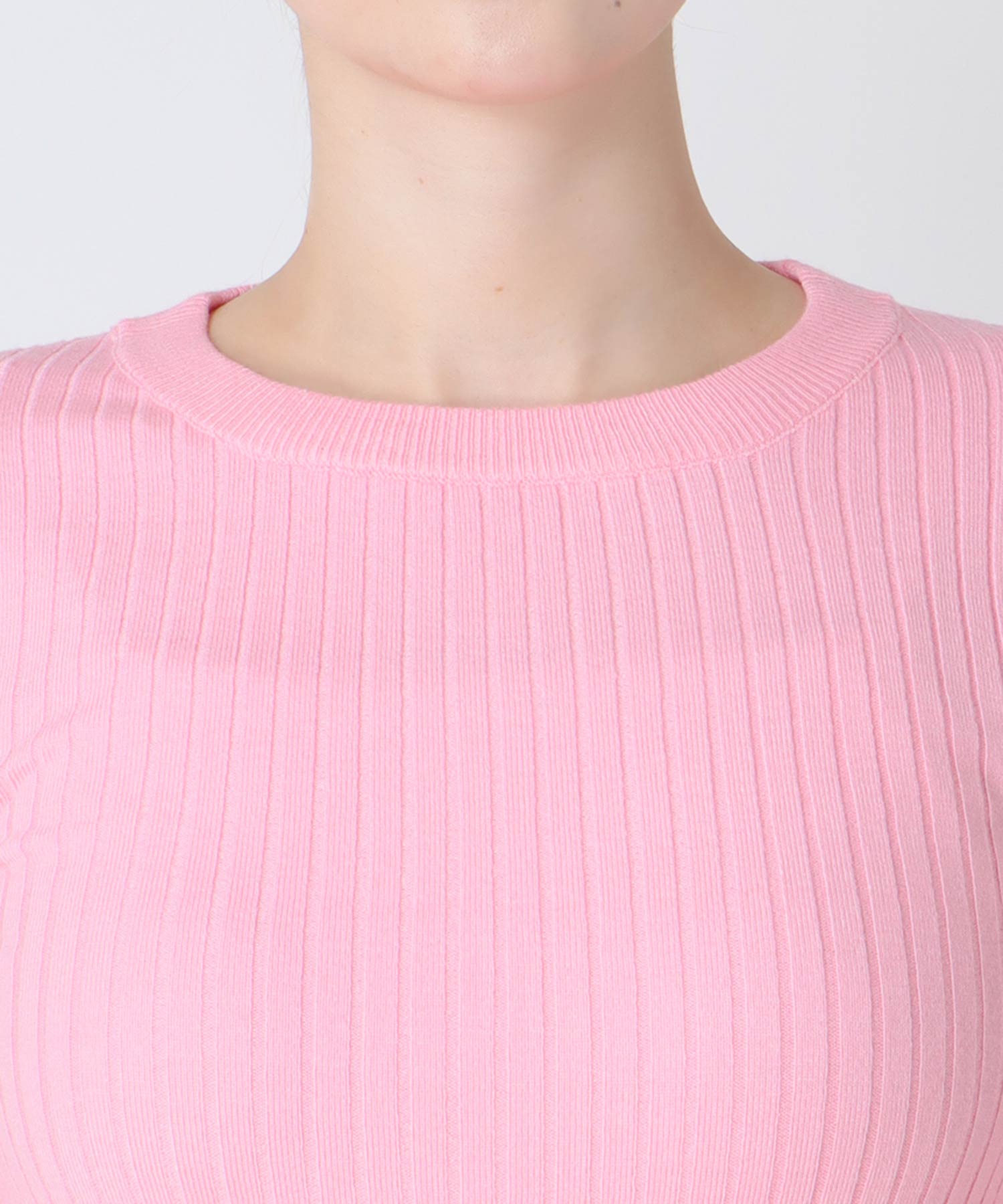 袖釦クルーネックリブプルオーバー