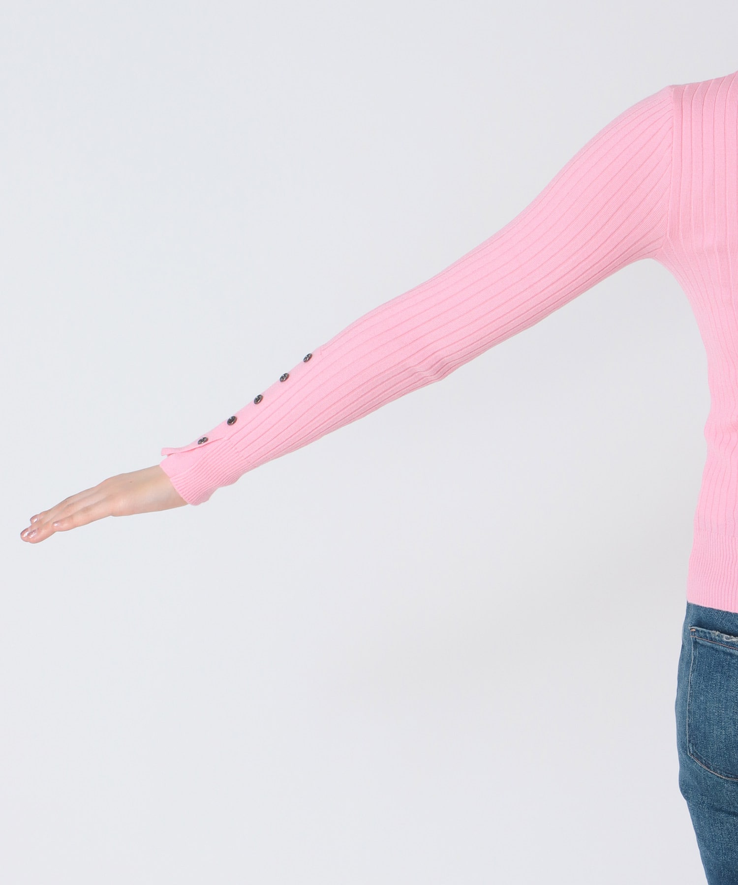 袖釦クルーネックリブプルオーバー