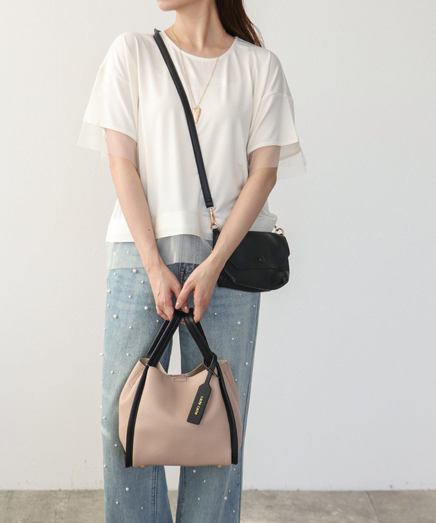 【cache cache】ミニショルダー付ソフトフェイクレザーバッグ