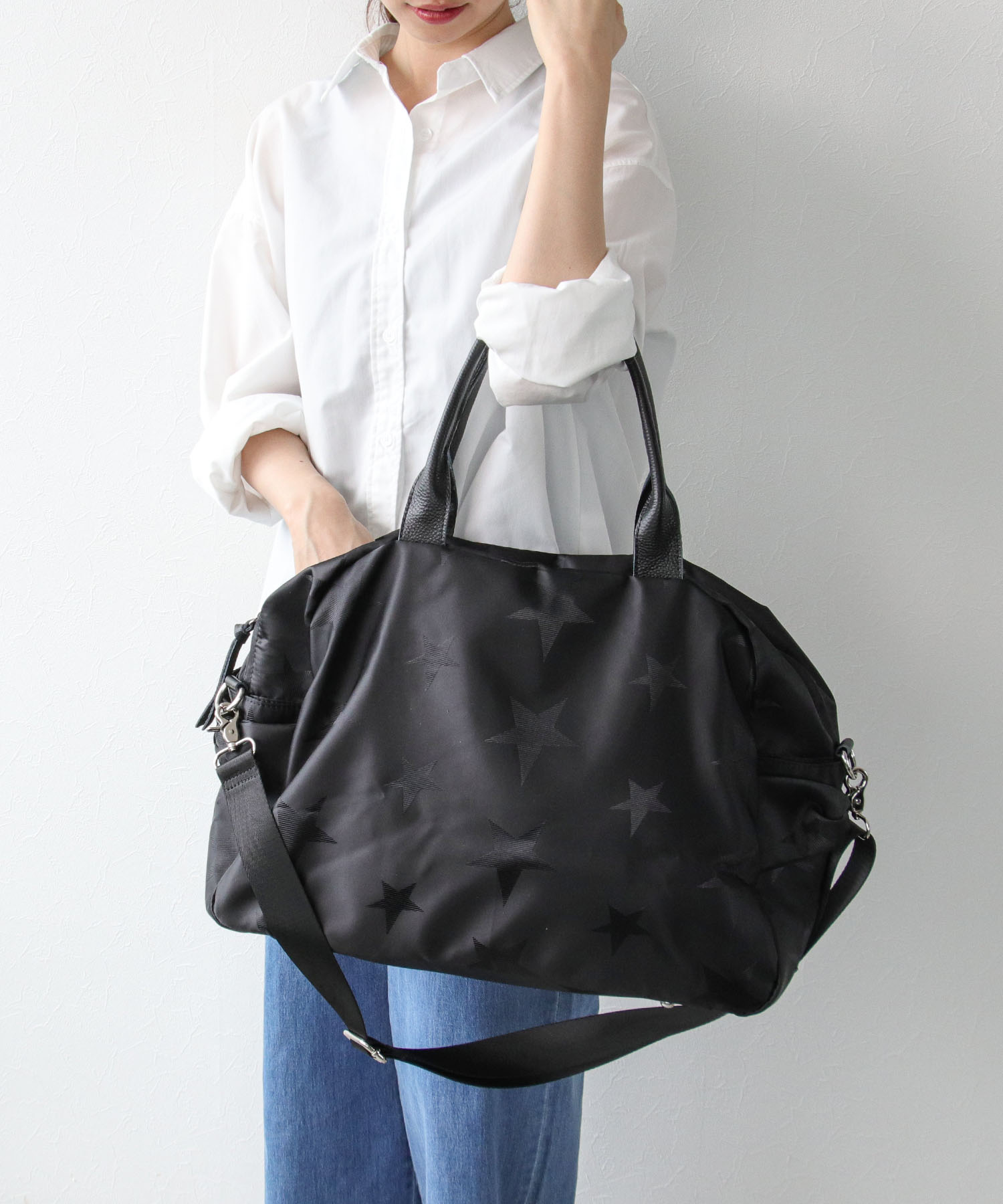 牛革×ブラックスターナイロンBIGボストン
