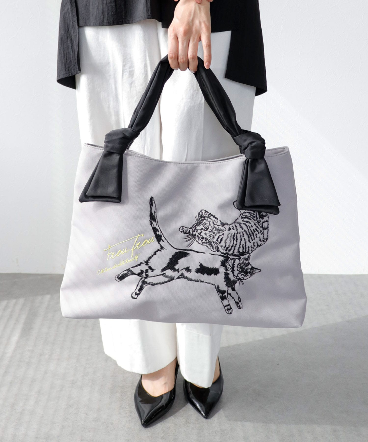 CAT刺繍リボンハンドルトート
