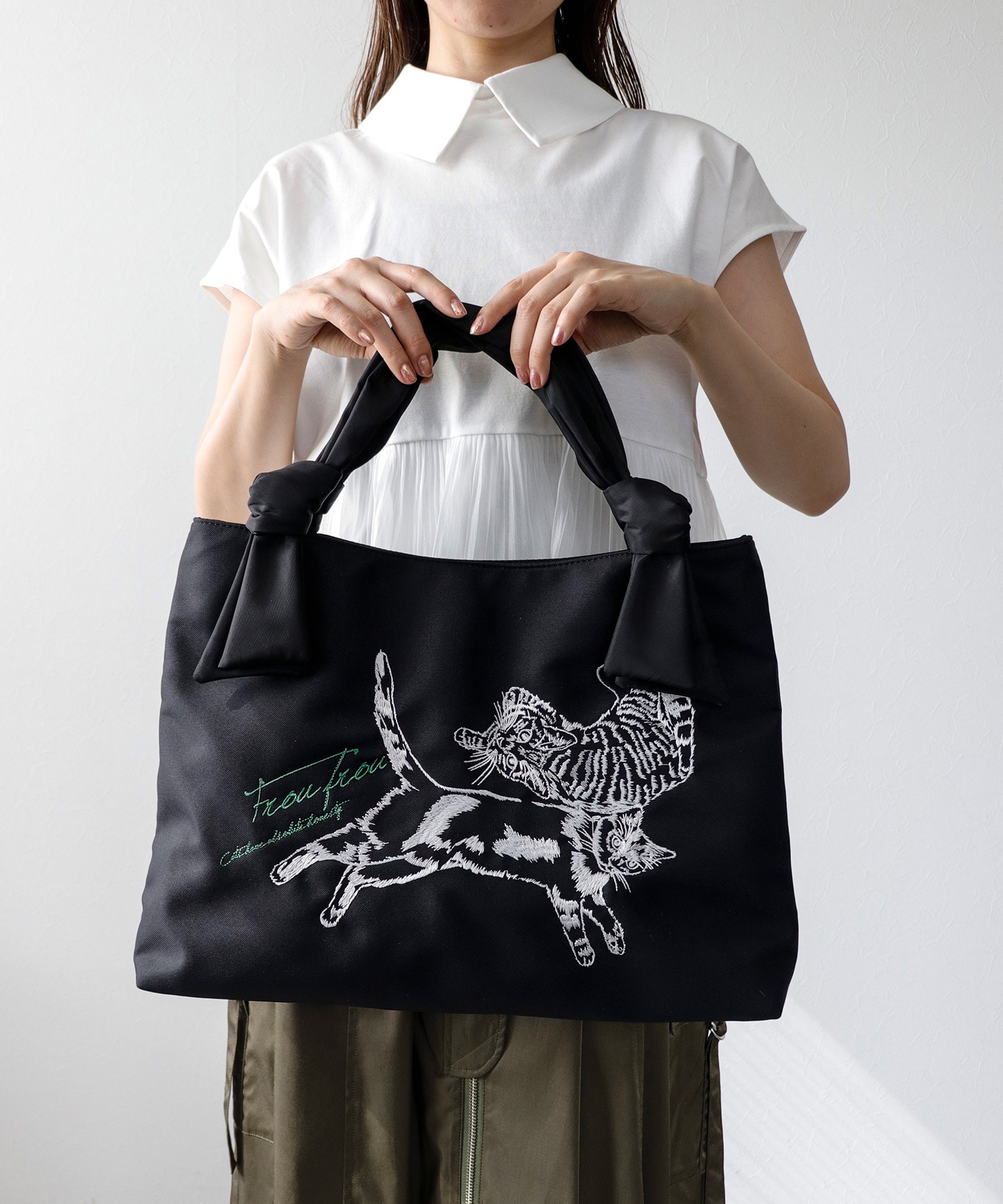CAT刺繍リボンハンドルトート