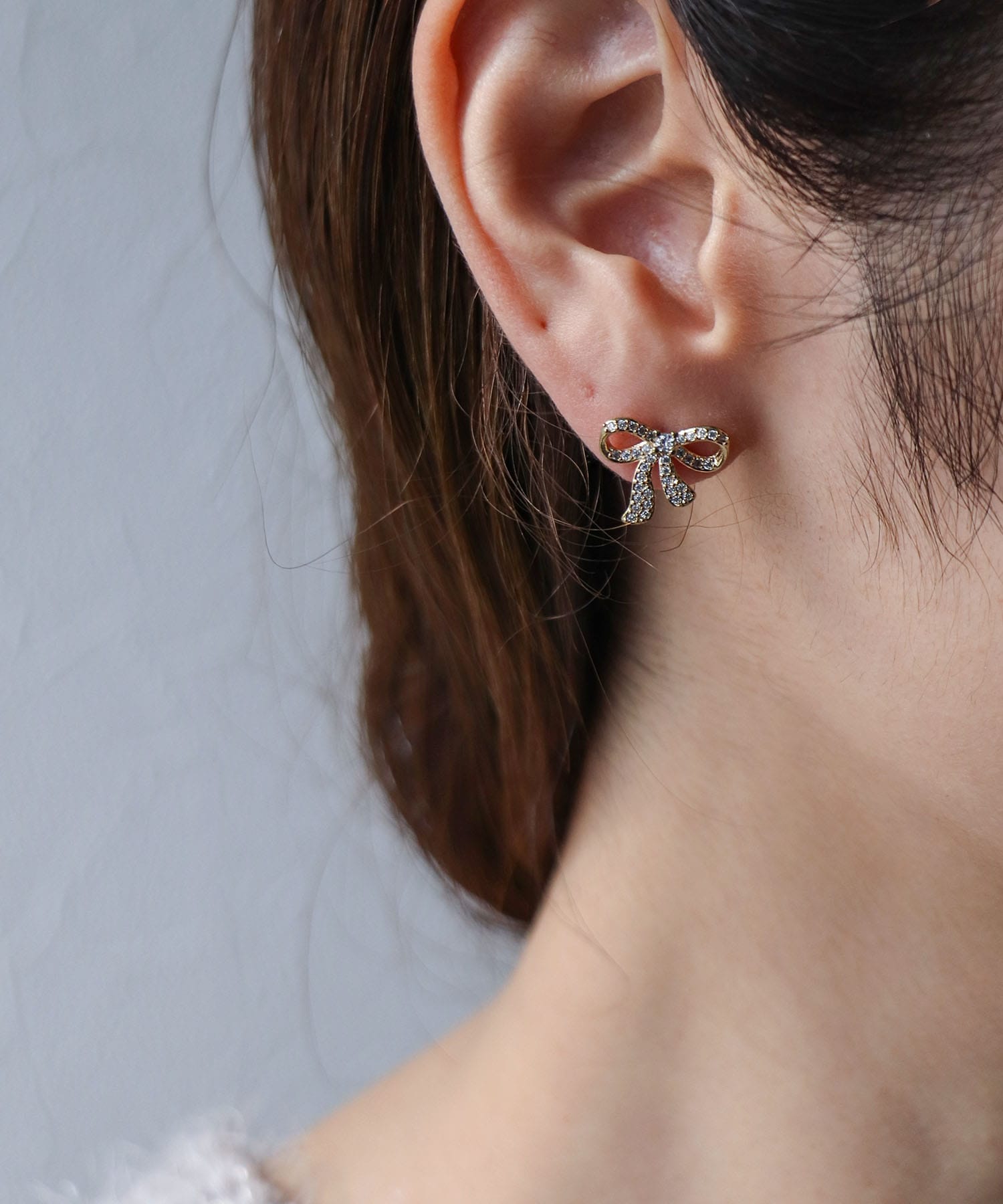 ビジューリボンピアス