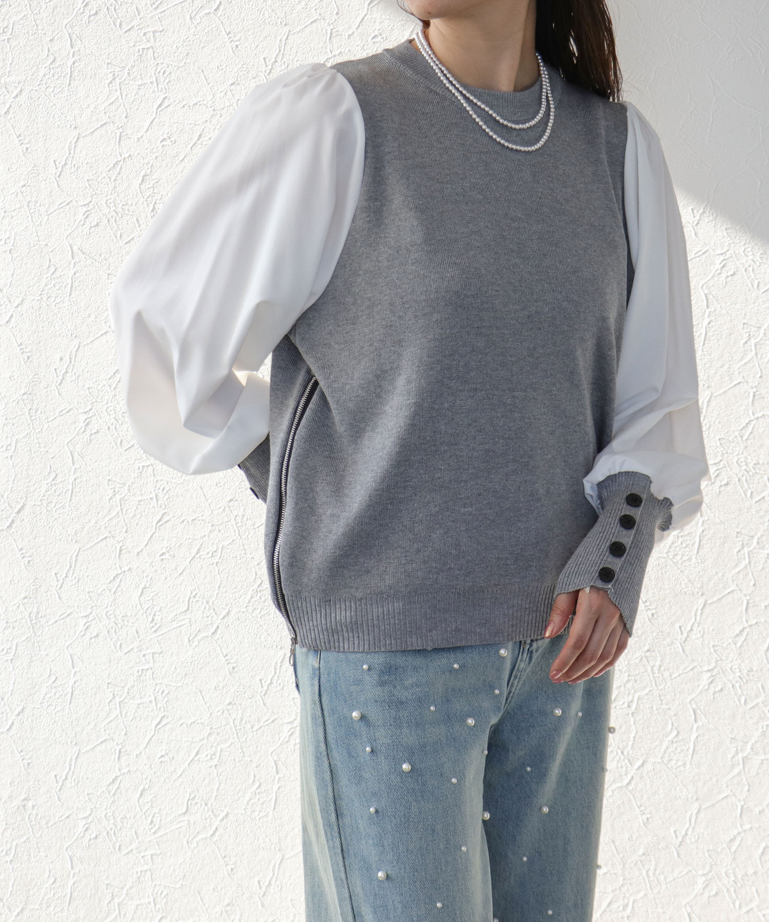 サイドプリーツ配色トップス | AND ON JIONE STORE（アンドオン