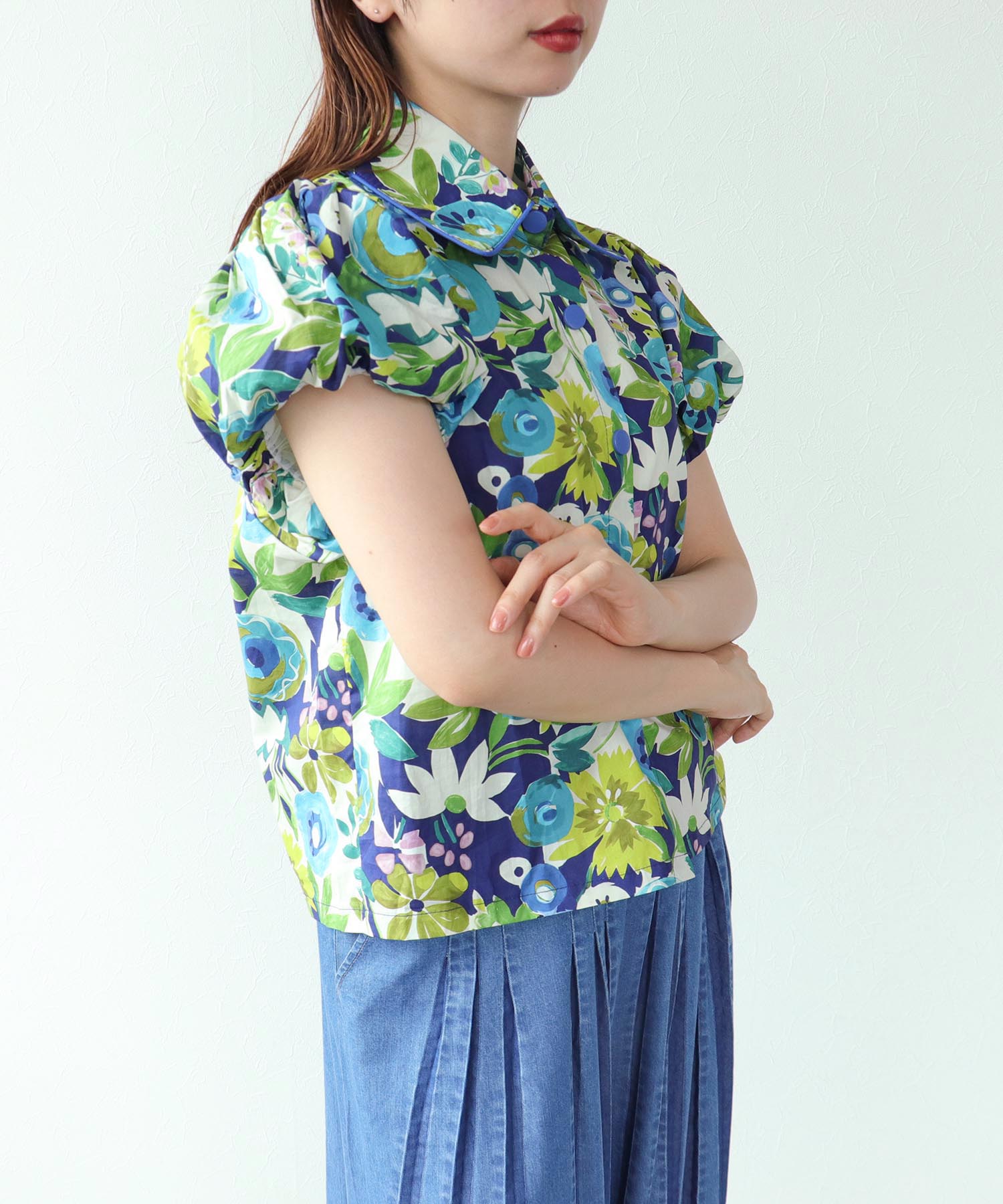 【WEB先行販売】草花プリントバルーン袖ブラウス