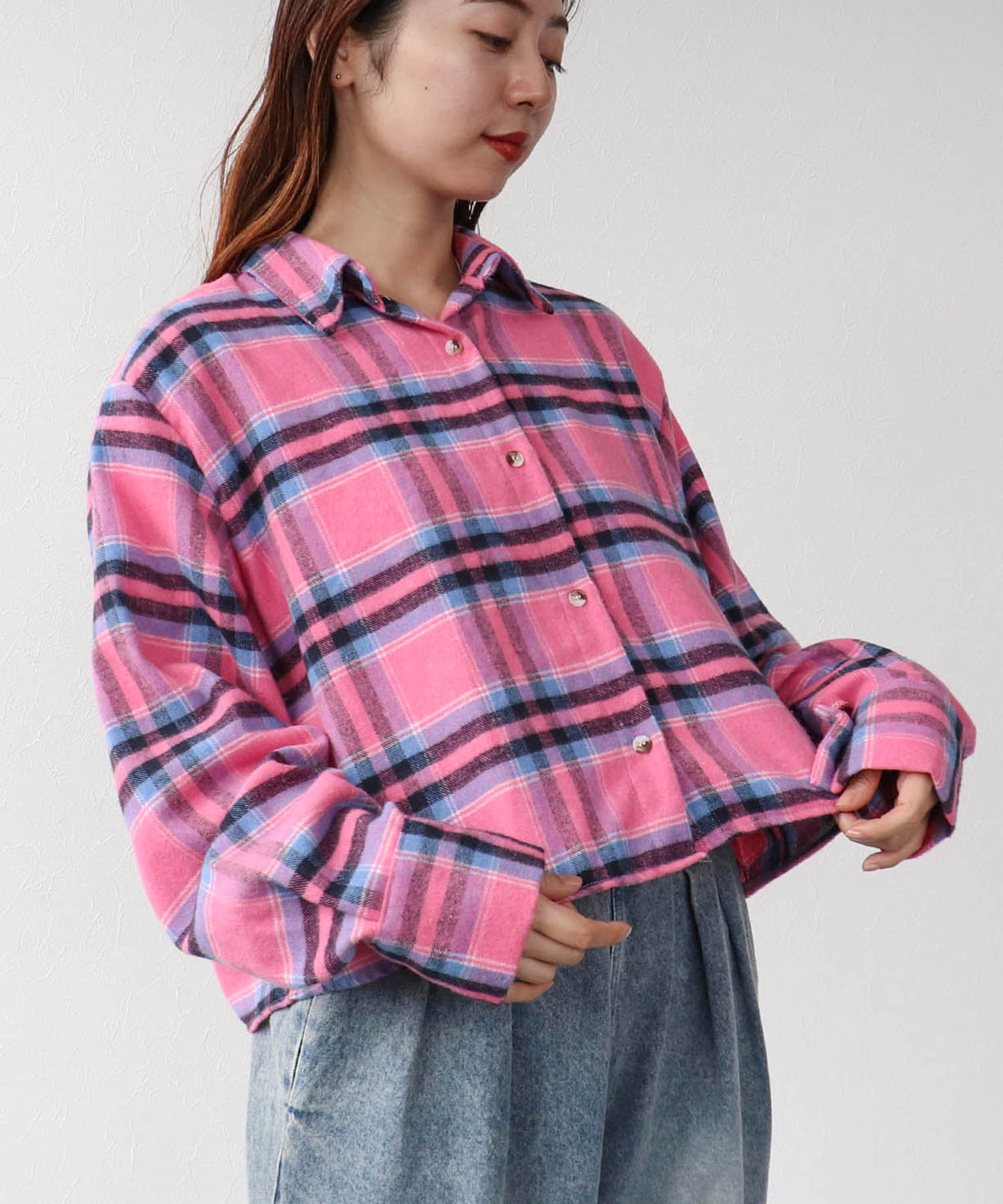 チェック柄ショートシャツ