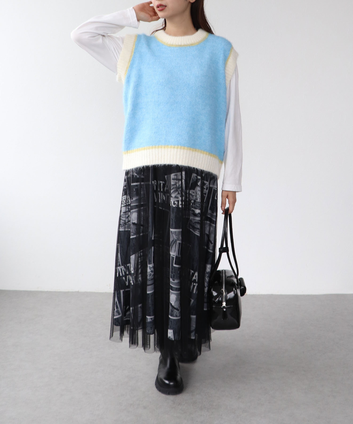 バイカラーニットベスト