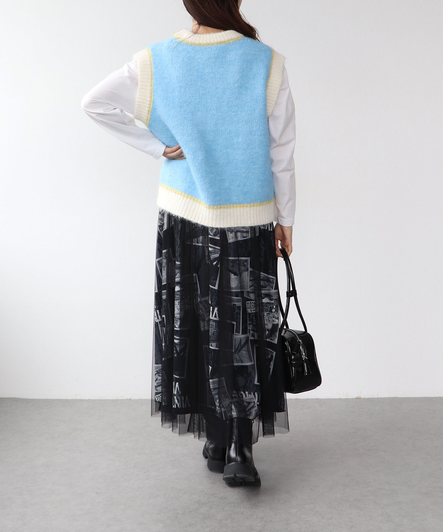 バイカラーニットベスト