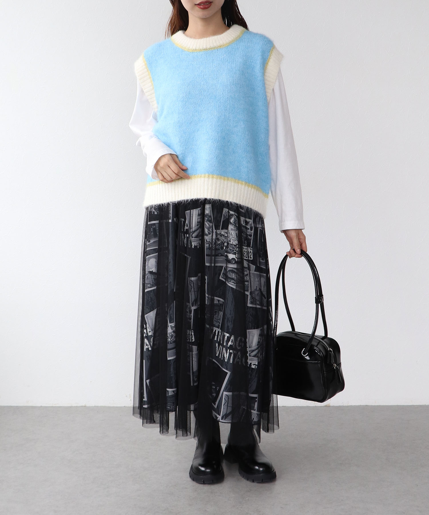 バイカラーニットベスト