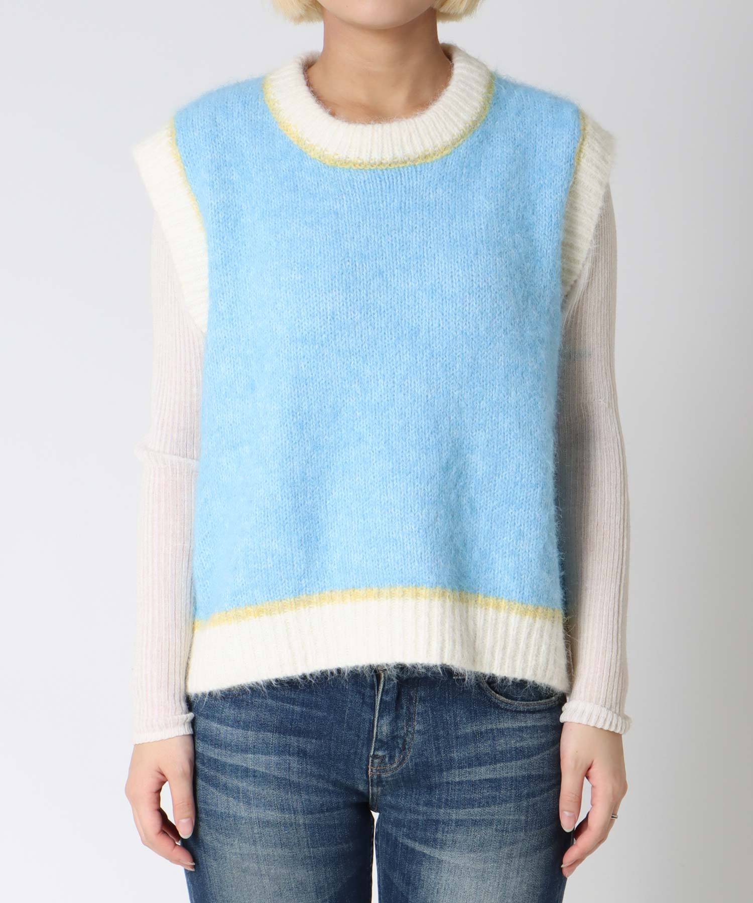 バイカラーニットベスト