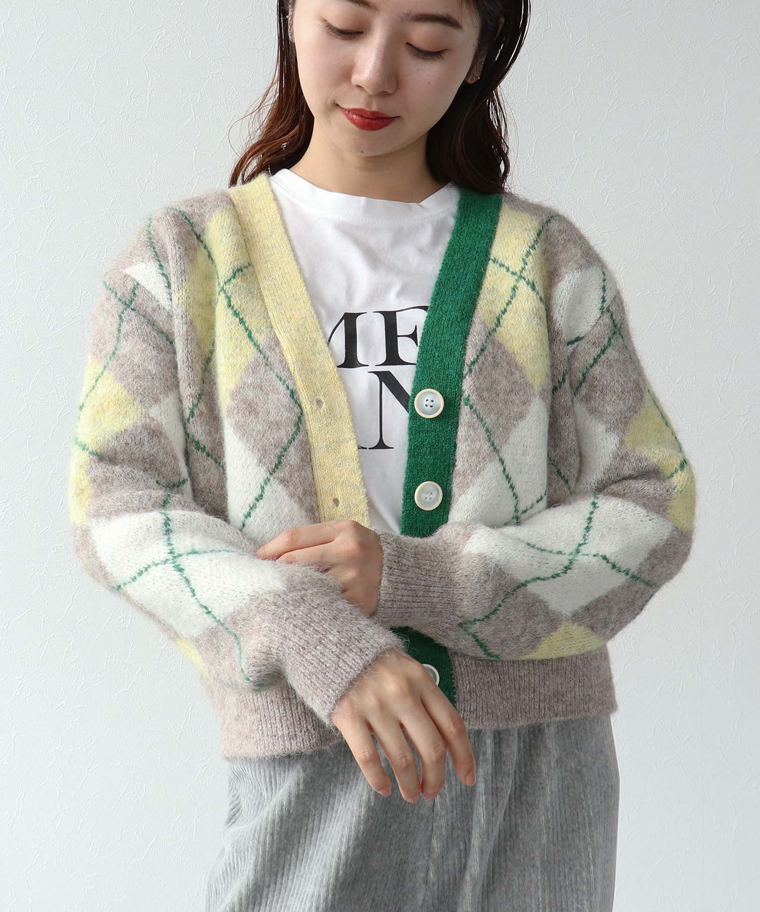 アーガイル柄カーディガン