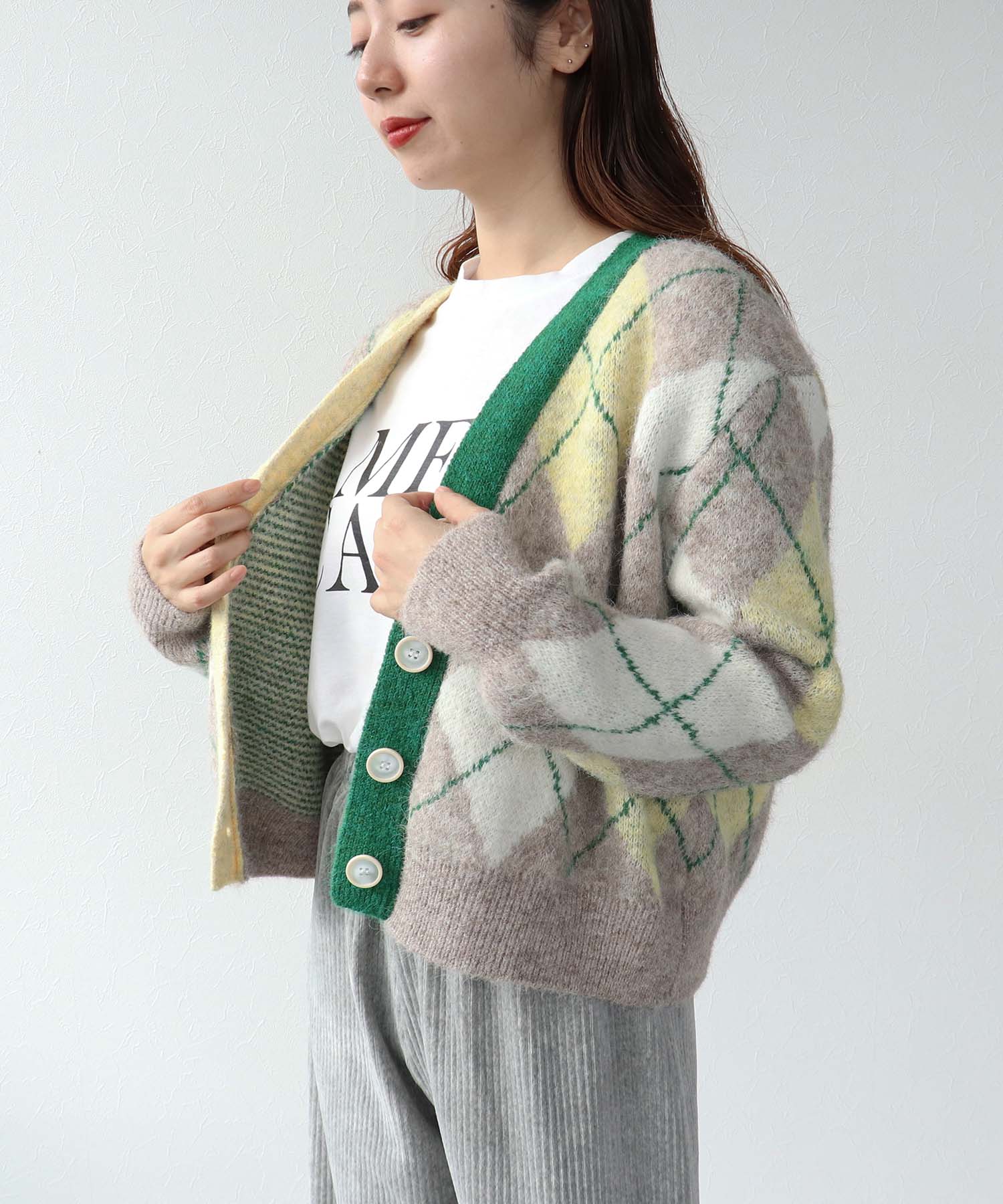 アーガイル柄カーディガン