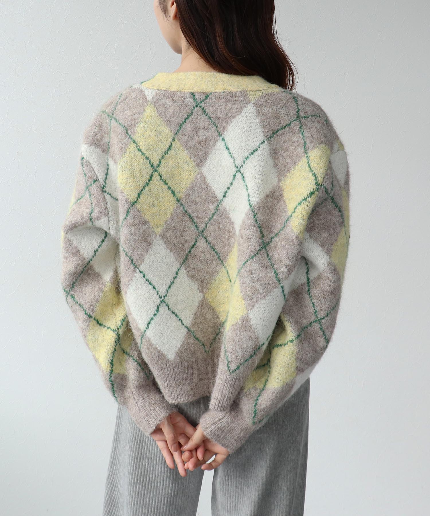 アーガイル柄カーディガン