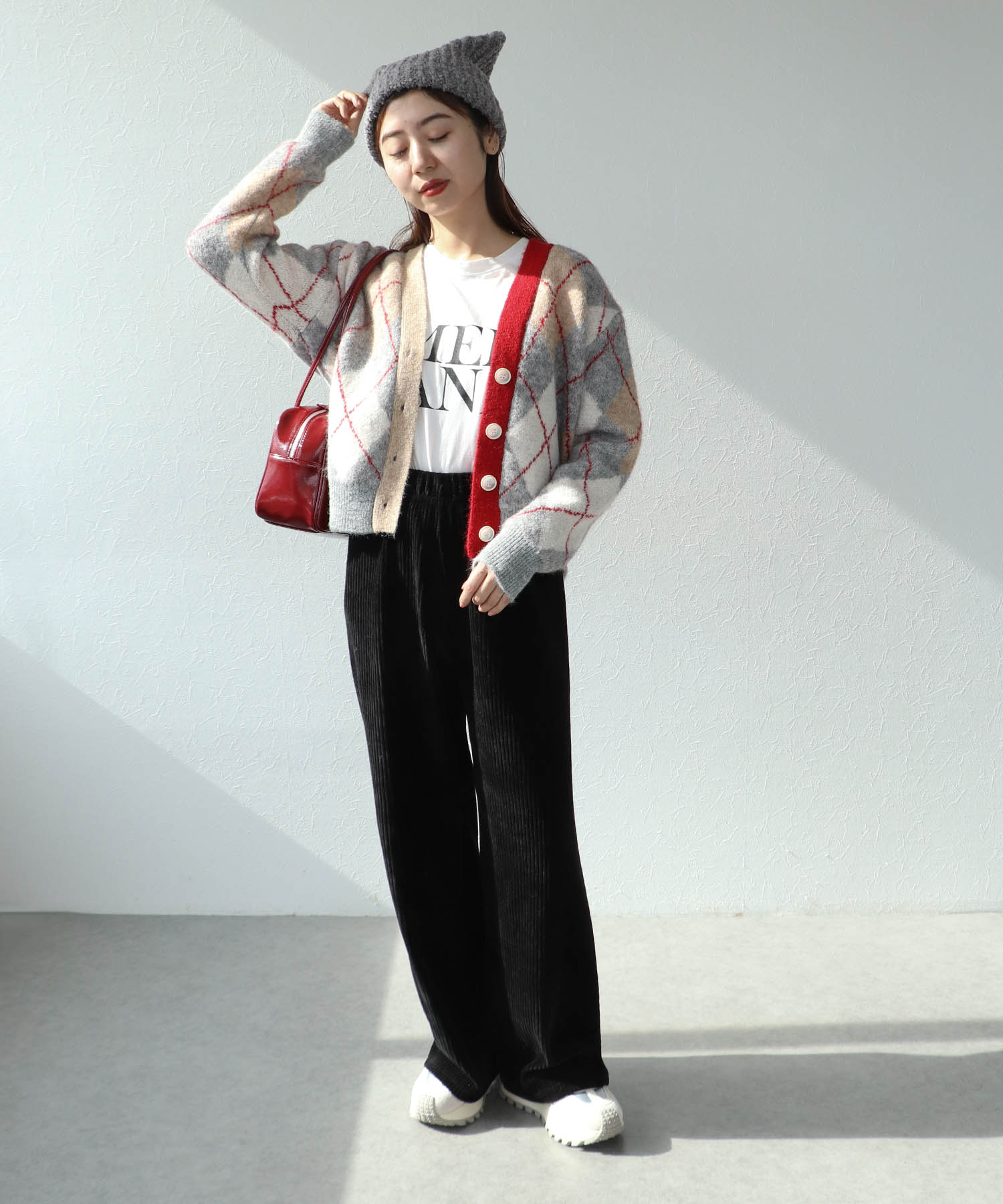 アーガイル柄カーディガン