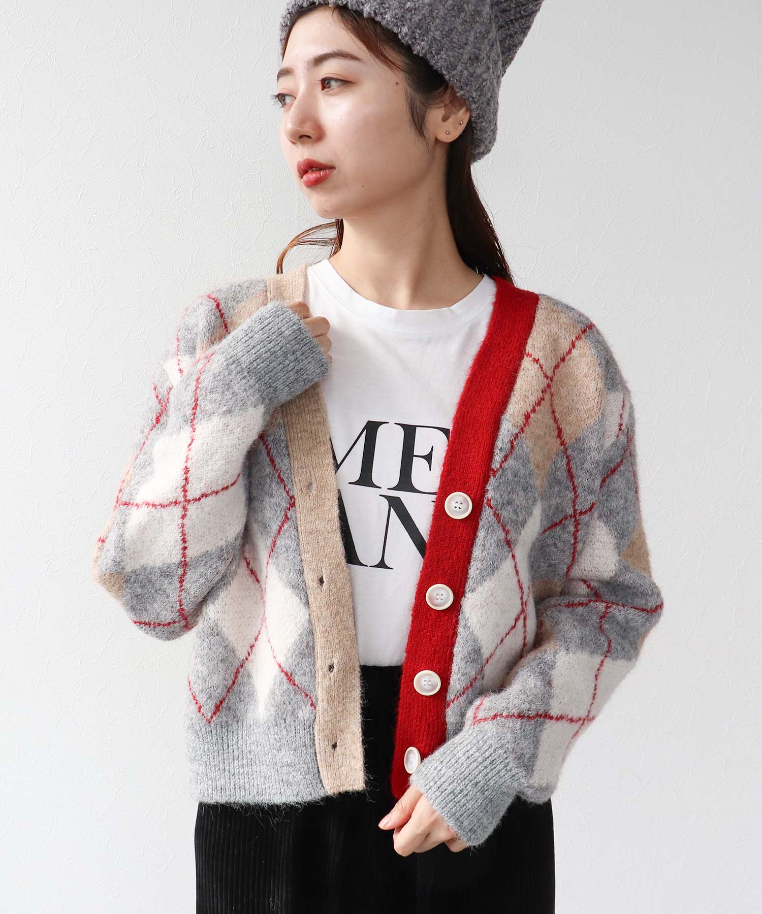 アーガイル柄カーディガン