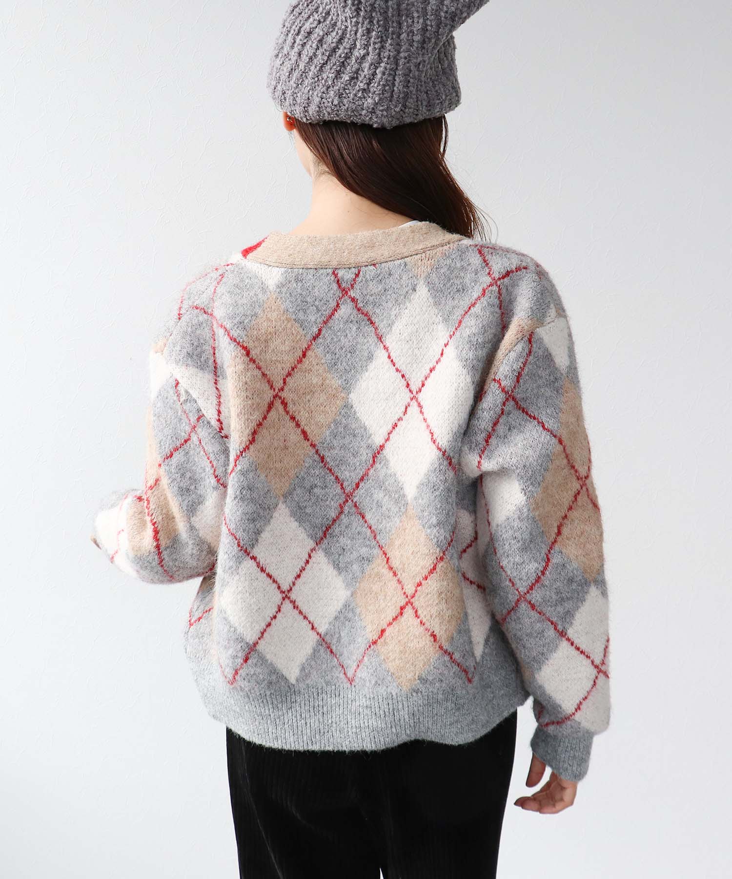 アーガイル柄カーディガン