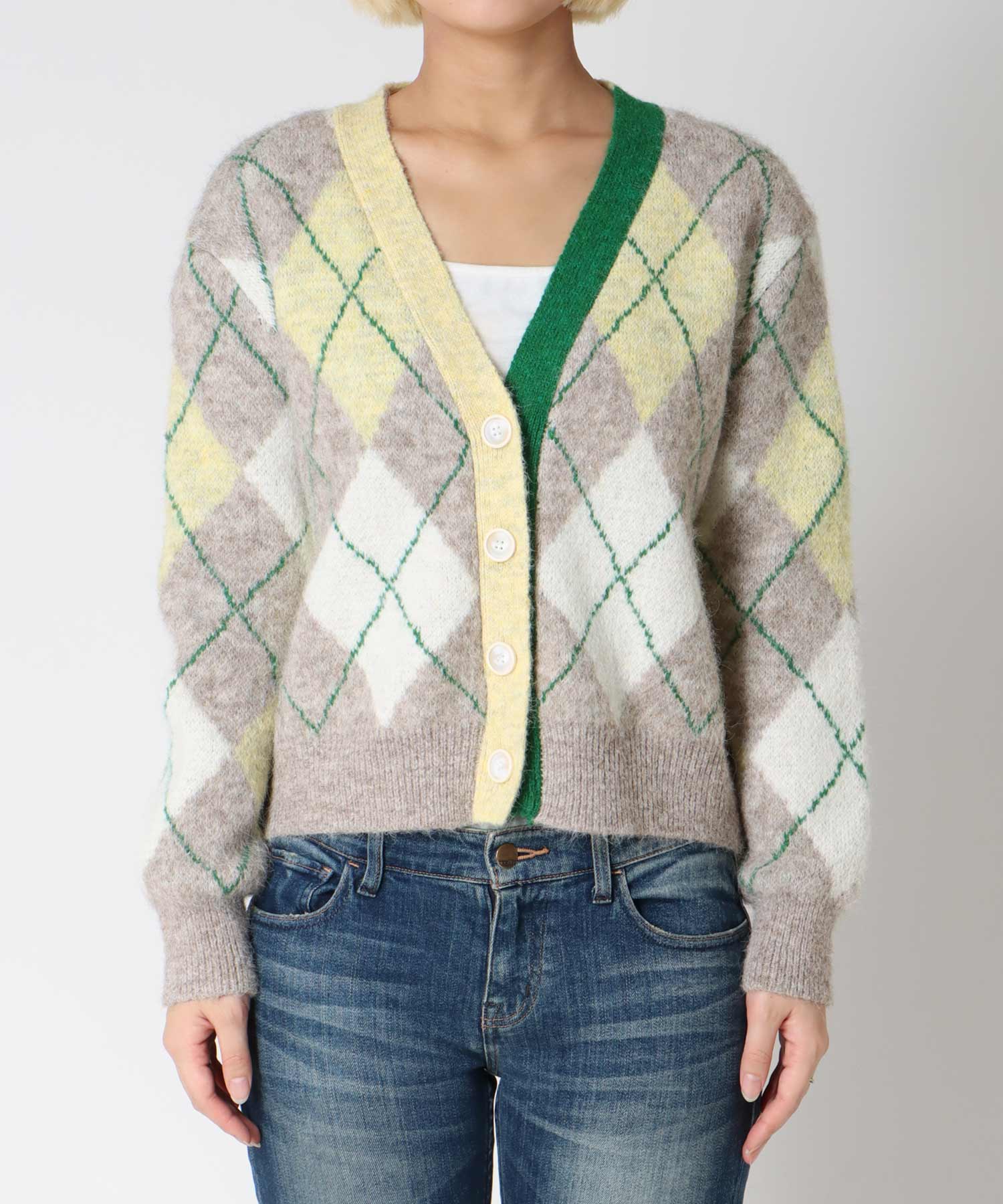 アーガイル柄カーディガン