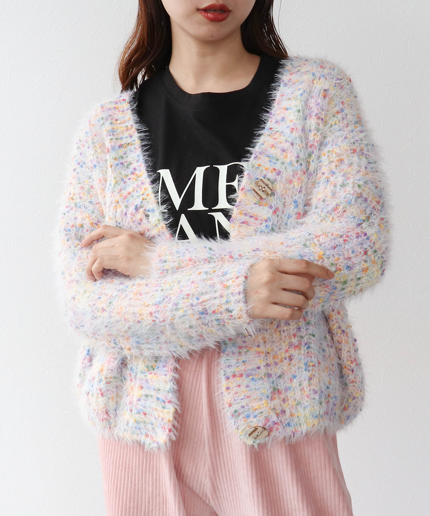 ポコポコMIXヤーンニットカーディガン