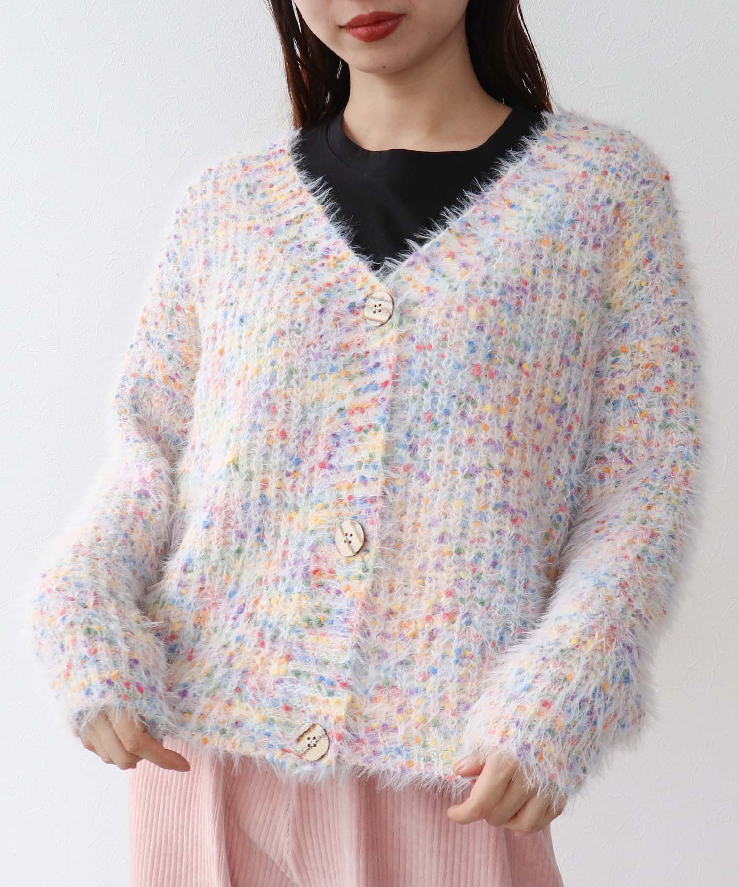 ポコポコMIXヤーンニットカーディガン