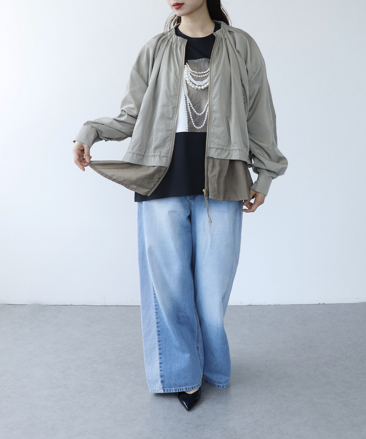 シアーヘムノーカラーブルゾン