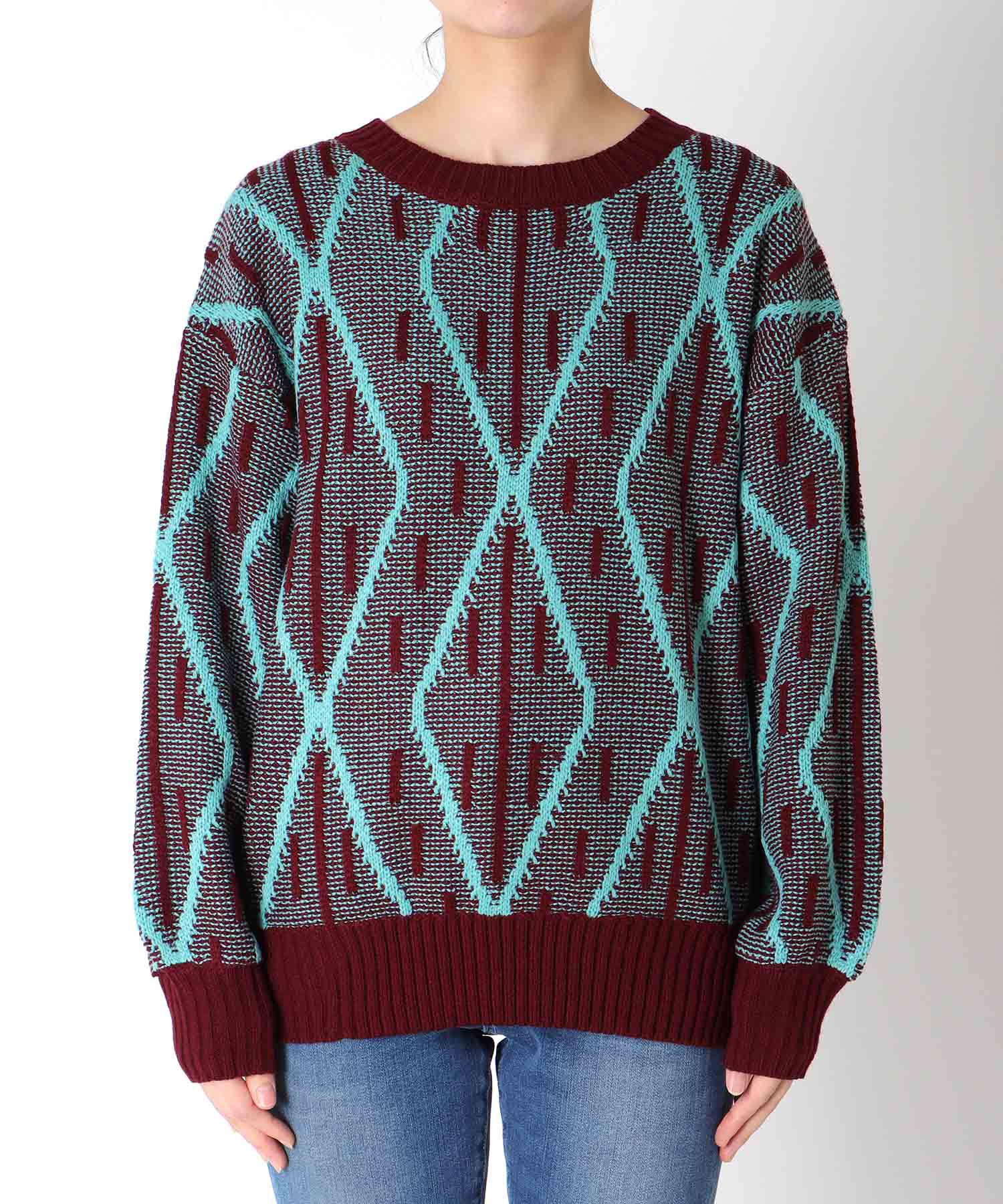 格子柄クルーネックプルオーバー