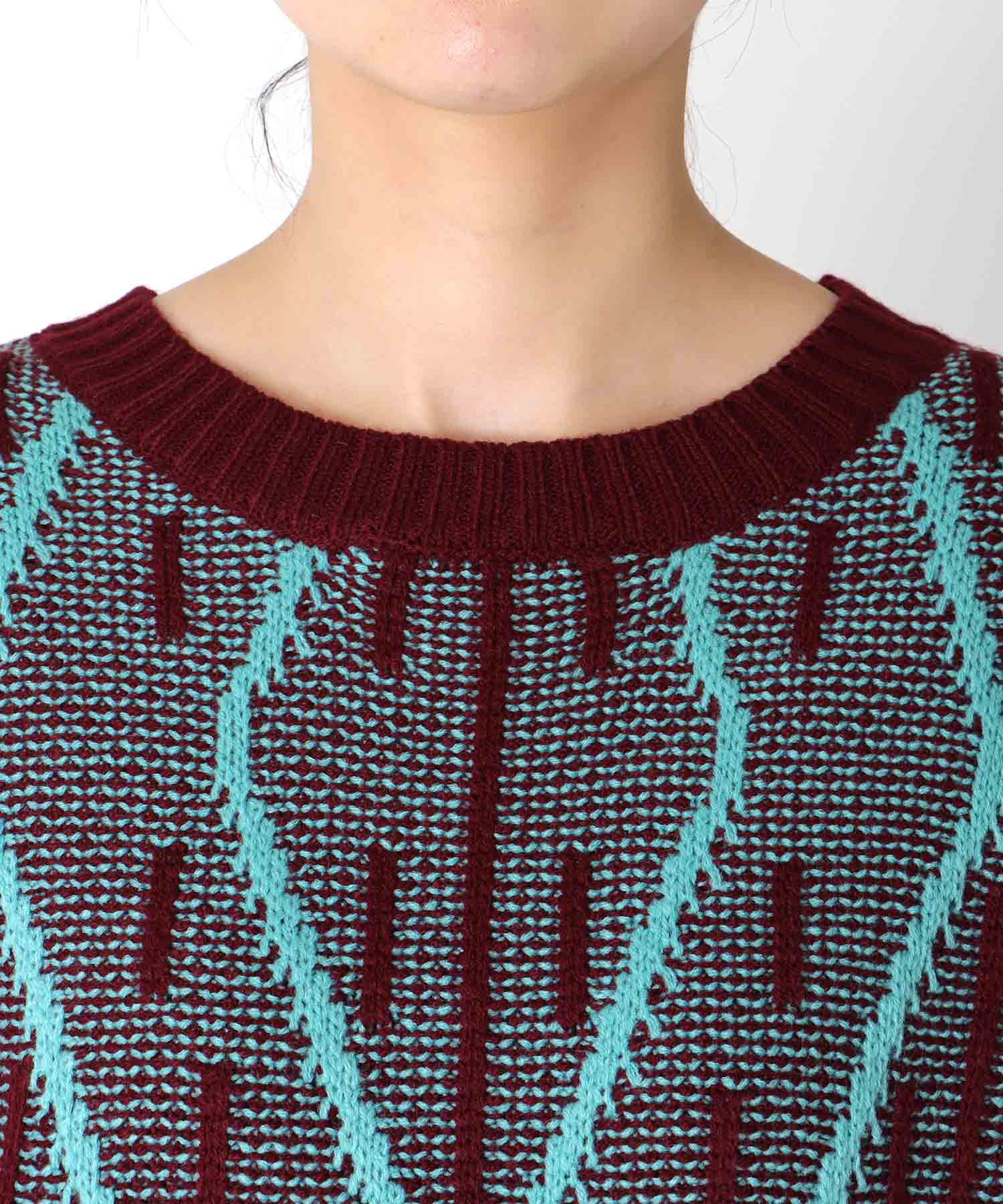 格子柄クルーネックプルオーバー