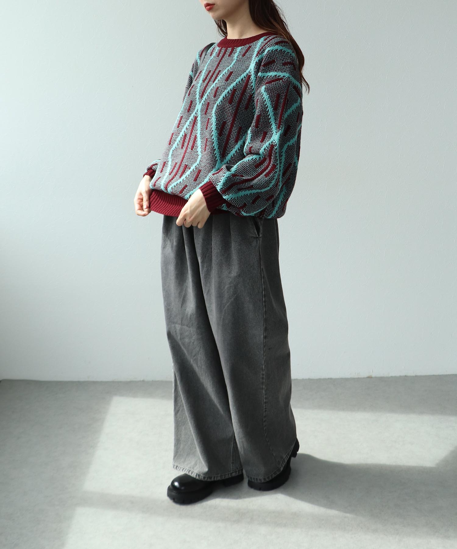 格子柄クルーネックプルオーバー