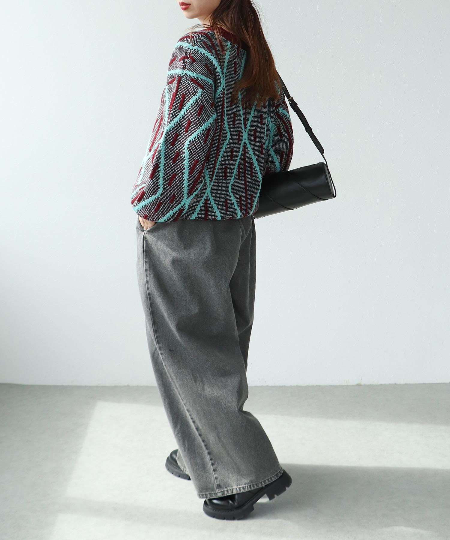 格子柄クルーネックプルオーバー