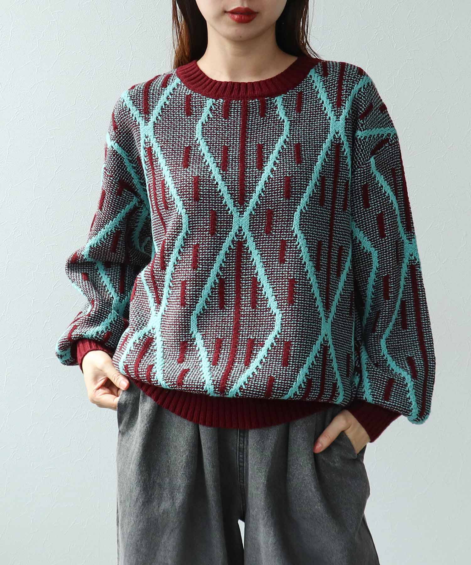 格子柄クルーネックプルオーバー