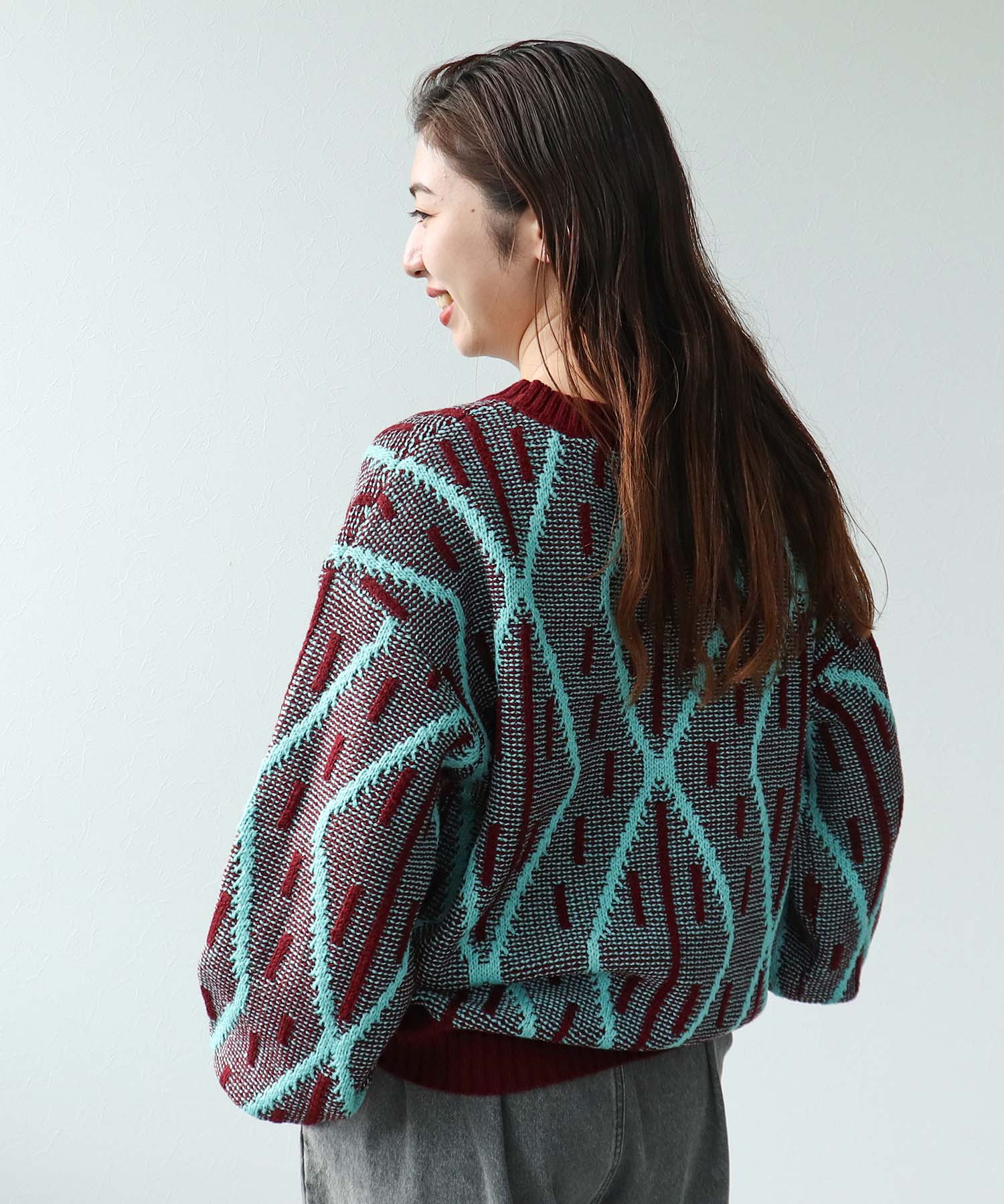 格子柄クルーネックプルオーバー